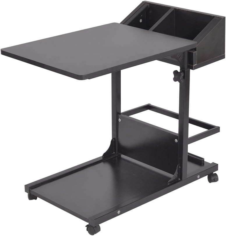 SogesPower Side Table,Heigh Adjustable Laptop Computer Stand Desk Mobile End Table Cart Tray Mobile Overbed Table with Storage Square,Side Table for Bedroom, Living Room, Sofa, Corridor, (Black)