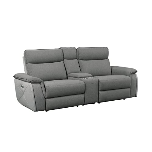 Lexicon Raelynn Power Double Reclining Loveseat, Light Gray/Dark Gray