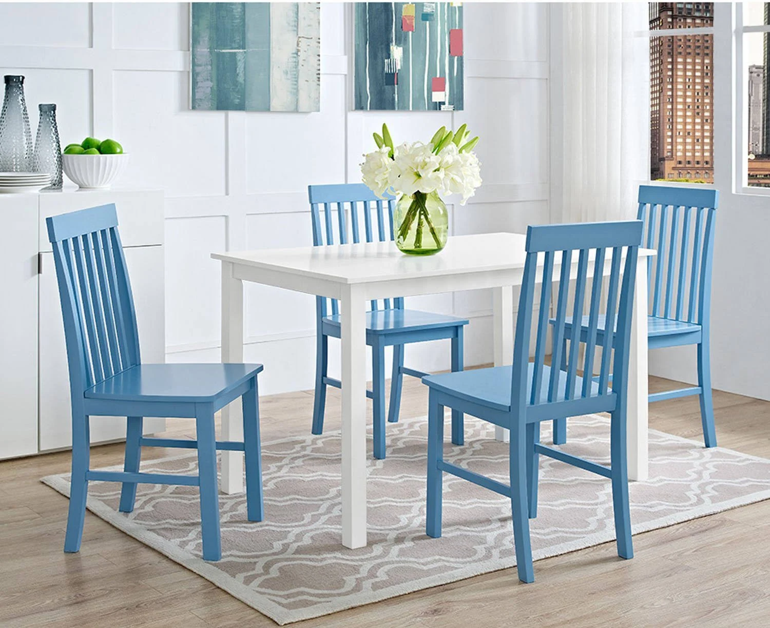 Walker Edison 5-Piece Greyson Dining Set-White/Powder Blue