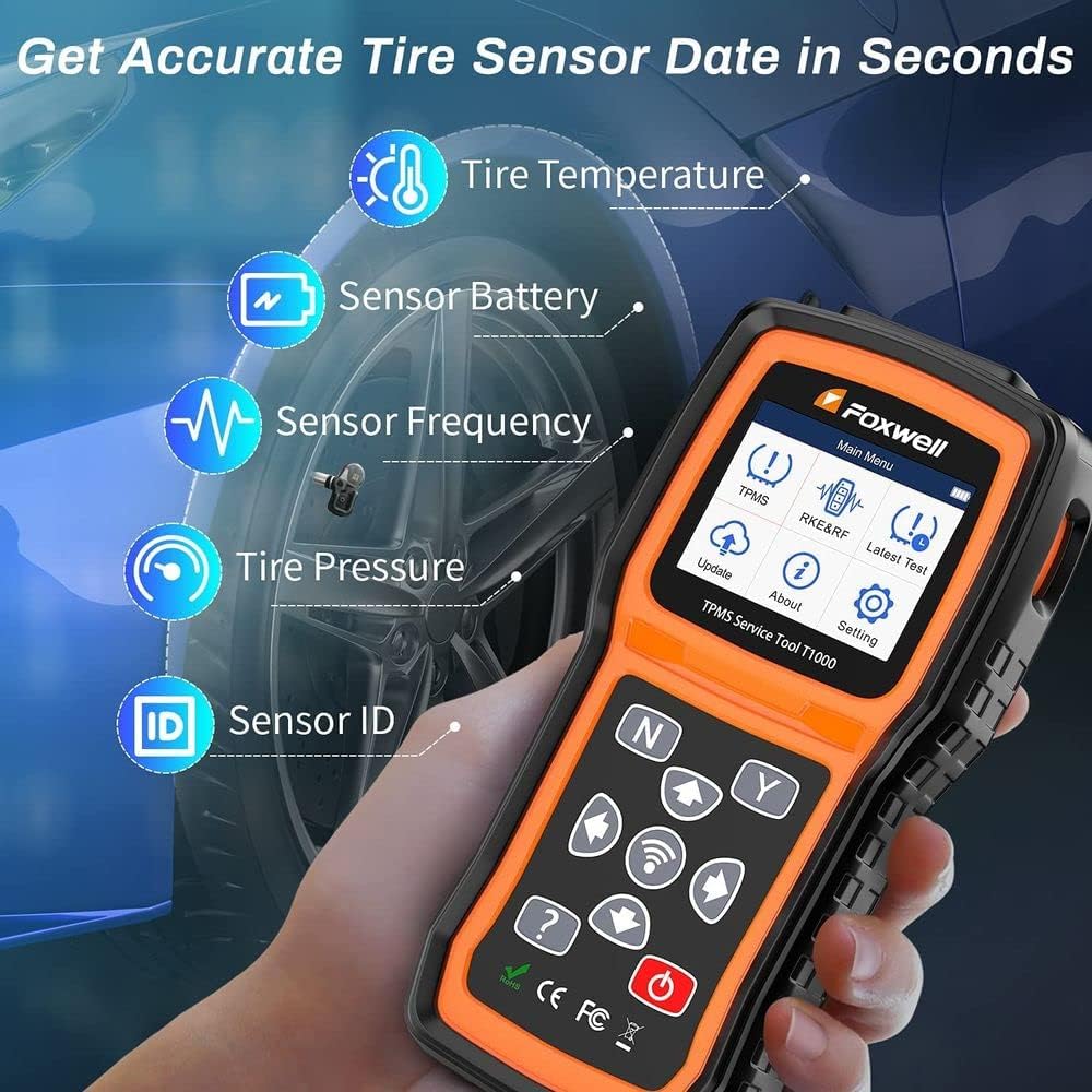 FOXWELL TPMS Sensor Relearn Tool T1000-TPMS Programming Tool with TPMS Sensor Activation, Tire Pressure Monitor System with TPMS Relearn/Activate All Sensors, Key Fob Testing, Lifetime Free Update