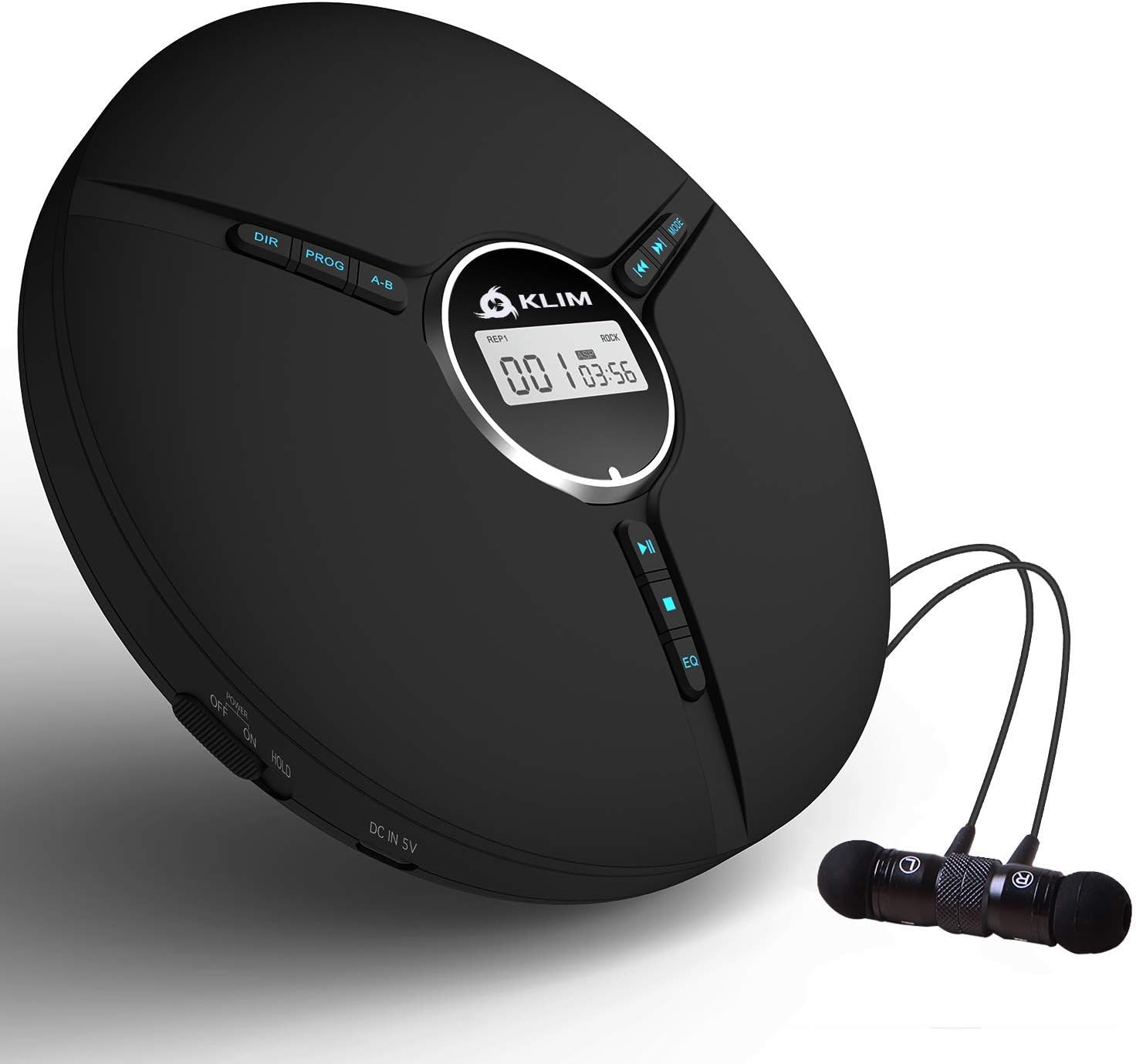 KLIM Discman Portable CD Player with a Built-in Battery [New 2022 Version] + Ideal Car CD Player with Earphones + Compatible CD-R, CD-RW, MP3. Compact Mini CD Players Personal CD Walkman (Black)