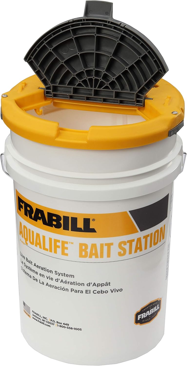 Frabill Bait Station Bucket | Large Aerated Live Bait 6-Gallon Storage