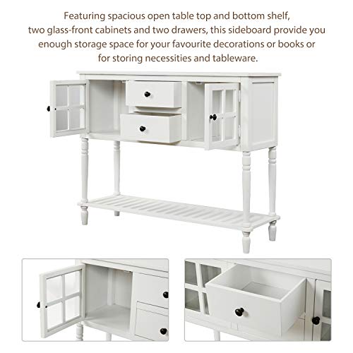 Buffet Sideboard Console Table with 2 Storage Drawers, 2 Cabinets & 1 Bottom Shelf, Storage Cabinet with Glass Doors for Kitchen Entryway Living Room Dining Room (Antique Navy)