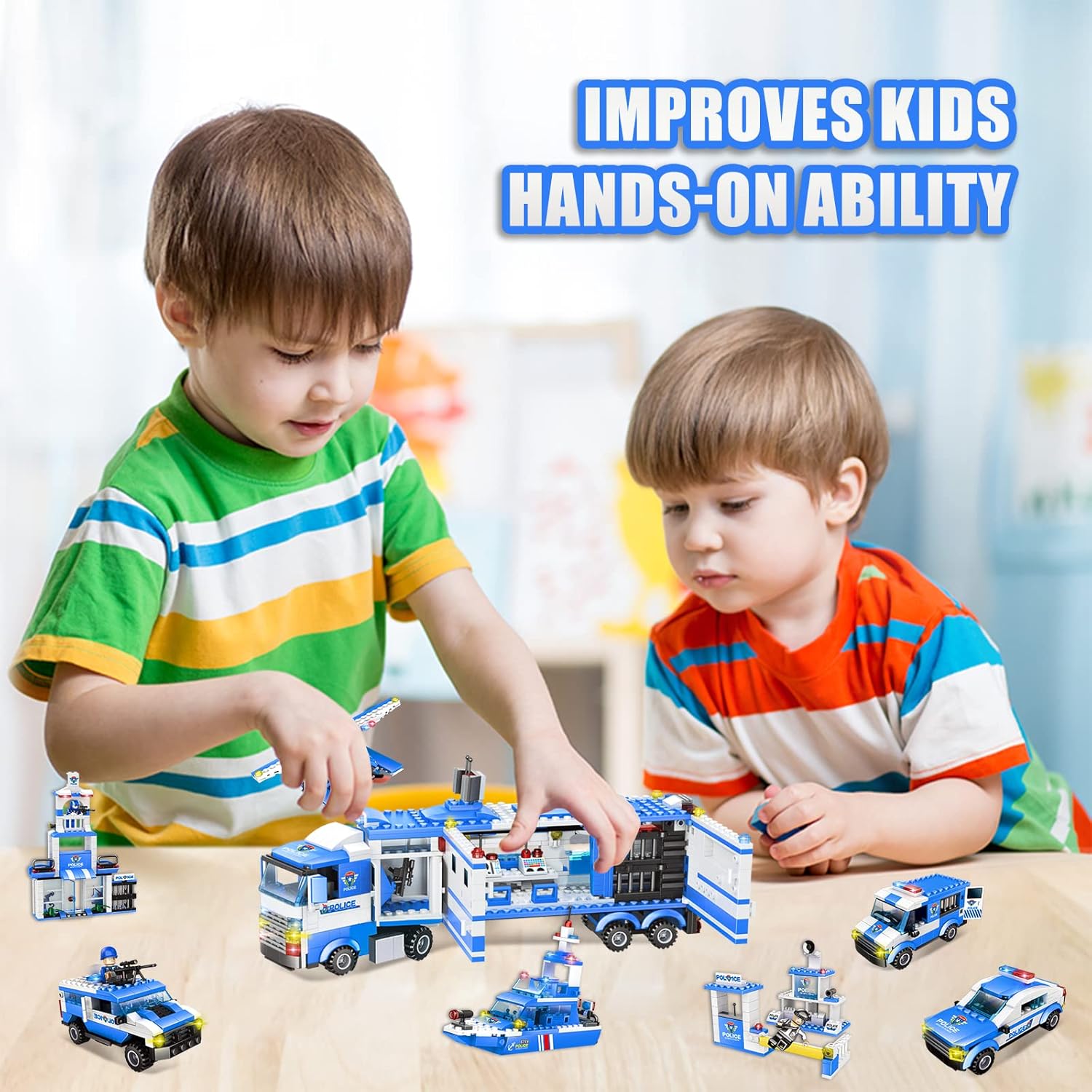 1122 Pieces City Police Station Building Kit & SWAT Mobile Command Center Truck Building Toy with Helicopter, Police Car, Patrol Boat Best Learning and Roleplay Toys Gift for Boys and Girls Age 6-12