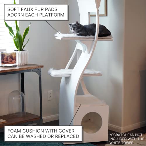THE REFINED FELINE 69 Inch Tall Black Espresso Lotus Cat Tower, Multi-Level Modern Cat Tree for Indoor Cats with Scratching Post, Climbing Cat Condo with Cushioned Cubby