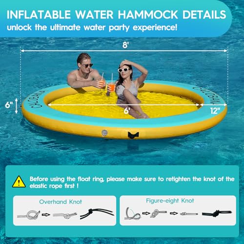 Round Floating Ring Inflatable Water Hammock Heavy Duty River Floats Lake Raft for Adults Tanning Pool Lounger Float Island Platform Pad Mat for Party