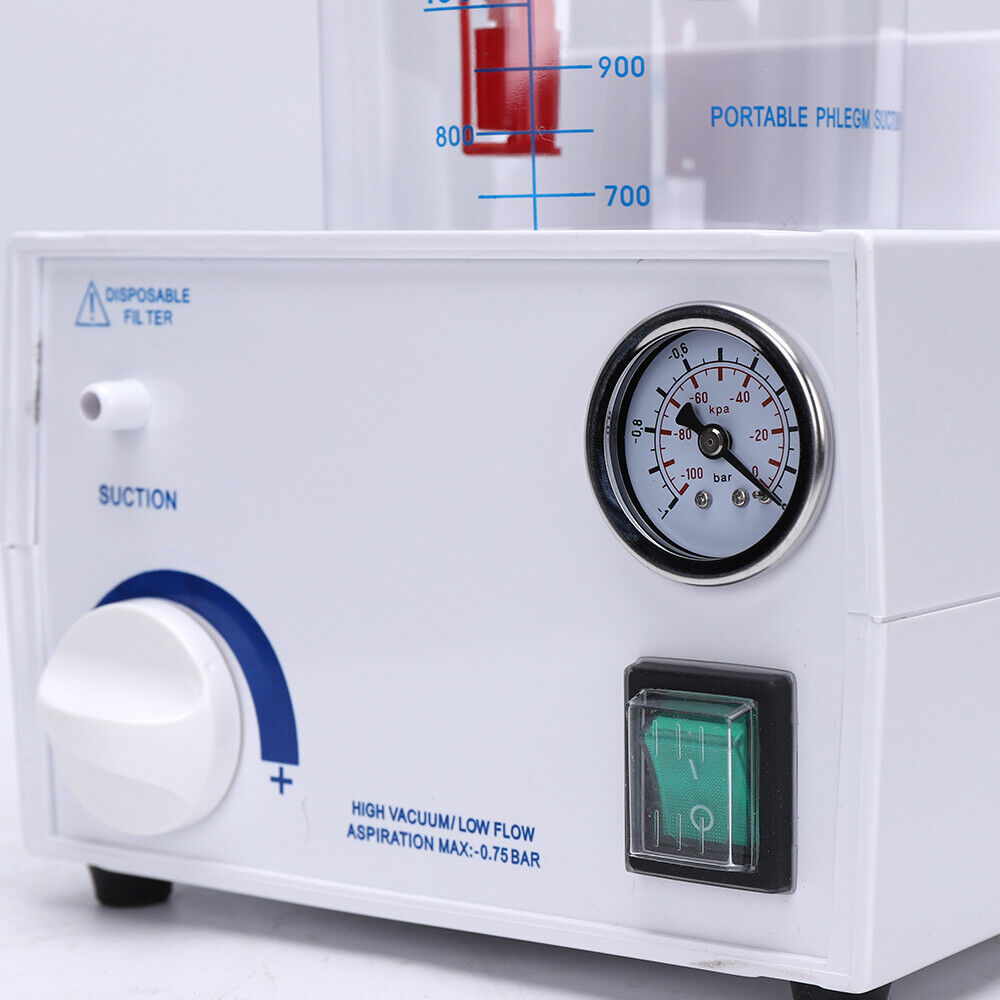ZhdnBhnos 1000ml Dental Portable Vacuum Phlegm Suction Unit Emergency Quiet Medical Aspirator Machine Oil-Free Piston Pump White 110V 90VA