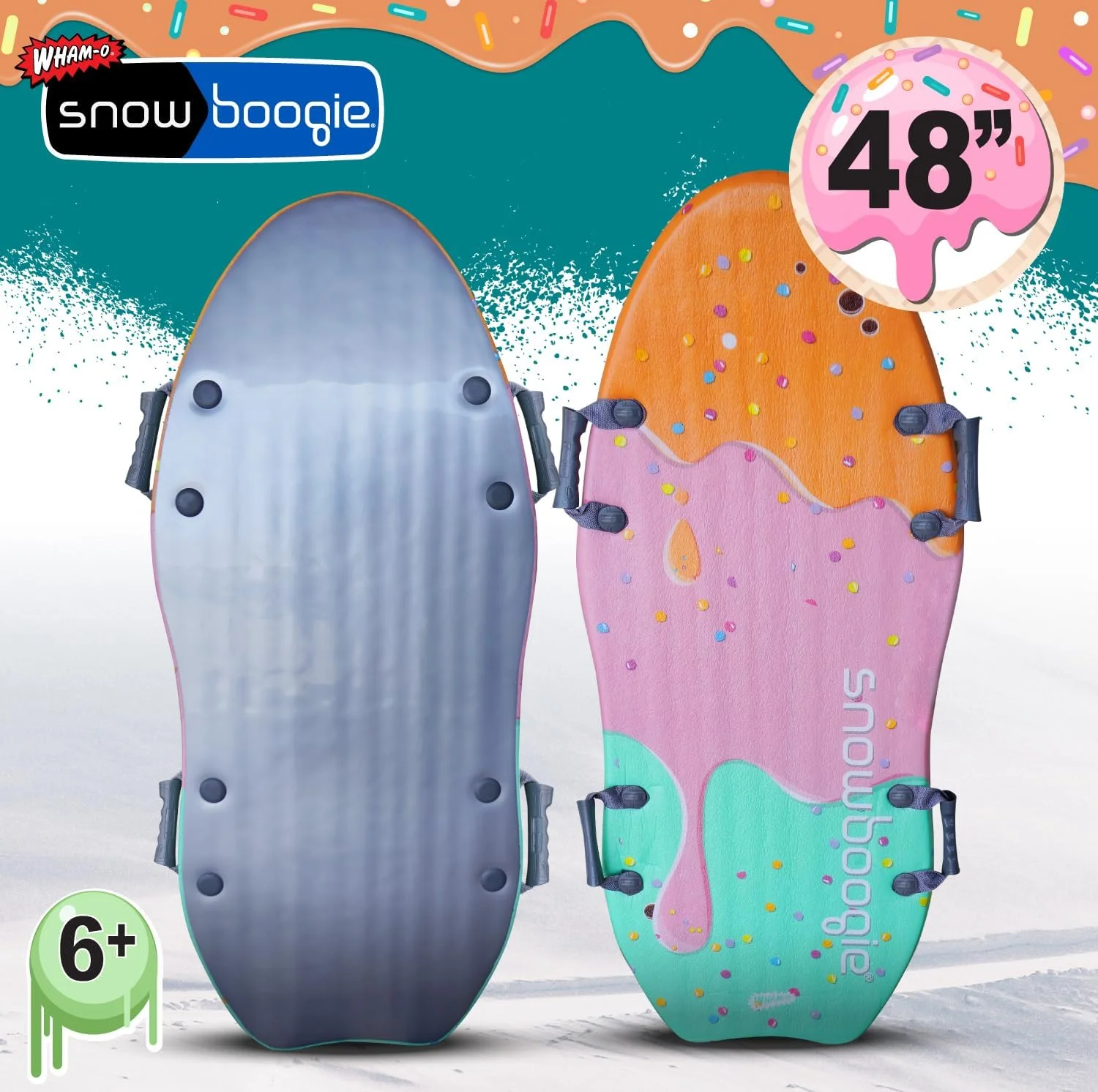 Wham-O Snowboogie Alpine Rocket 48" | 2 Pack | Double Rider Snow Foam Sleds | Snow Sledding for Adults & Children ( 2 Pack, Purple, Pink )