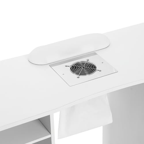 Artist hand Manicure Table, Nail Table, Nail Beauty Manicure Desk, Wrist Cushion, Lockable Wheels, Storage Drawers, Electric Downdraft Vent, White