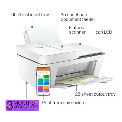 HP DeskJet 4255e Wireless All-in-One Color Inkjet Printer, Scanner, Copier, Best-for-Home, 3 Month Instant Ink Trial Included (588S6A)