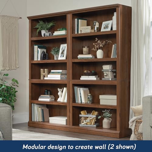 Sauder 5 Tier Book Shelf Wooden Bookcase Multipurpose Bookshelf for Home Office, Living Room, in Chalked Chestnut