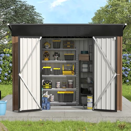 UDPATIO Outdoor Storage Shed 6 x 6 FT, Resin Garden Sheds with Floor Plastic Patio Outdoor Storage Shed with Lockable Door for Tool, Bike, Garbage Gray White