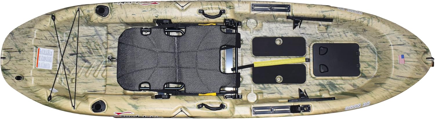Boss 10 SS Fishing Kayak - Sit On Top Fishing Kayak - One Person Angler Kayak - 3 Fishing Rod Holders - Fishing Gear Tracks - Includes Paddle - 10 ft - Grass