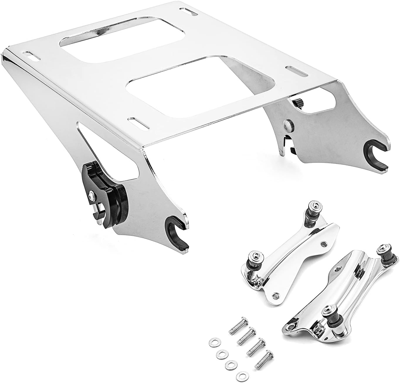 Detachable Two Up Tour Pack Pak Mounting Luggage Rack & 4-Point Docking Hardware Kit Chrome Compatible with Harley Davidson Touring Road King Street Glide Road Glide 2014-2023