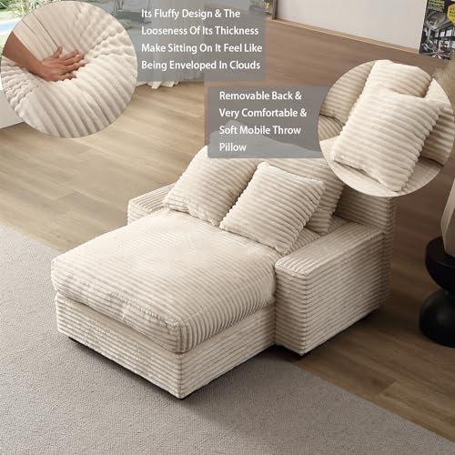 Oversized Luxe Double Chaise Sleeper Sofa, Comfortable Cloud Couch Soft Fluffy Corduroy Upholstery with Square Armrests & Removable Back Cushioned for Living Room Bedroom (Beige, 74.8 inch)