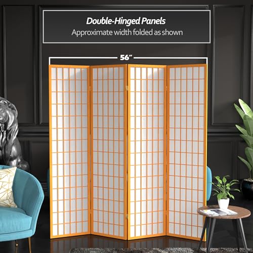 Red Lantern 6 ft. Tall Window Pane Shoji Screen-Natural-4 Panels Room Divider