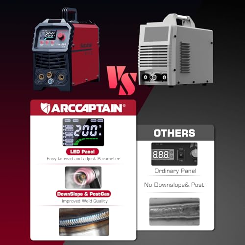 ARCCAPTAIN TIG Welder 200A, High Frequency 110v/220v Dual Voltage TIG/Stick/Arc 2 in 1 Welder LED Digital Display Welding Machine with 2T/4T Function and Tungsten Electrode
