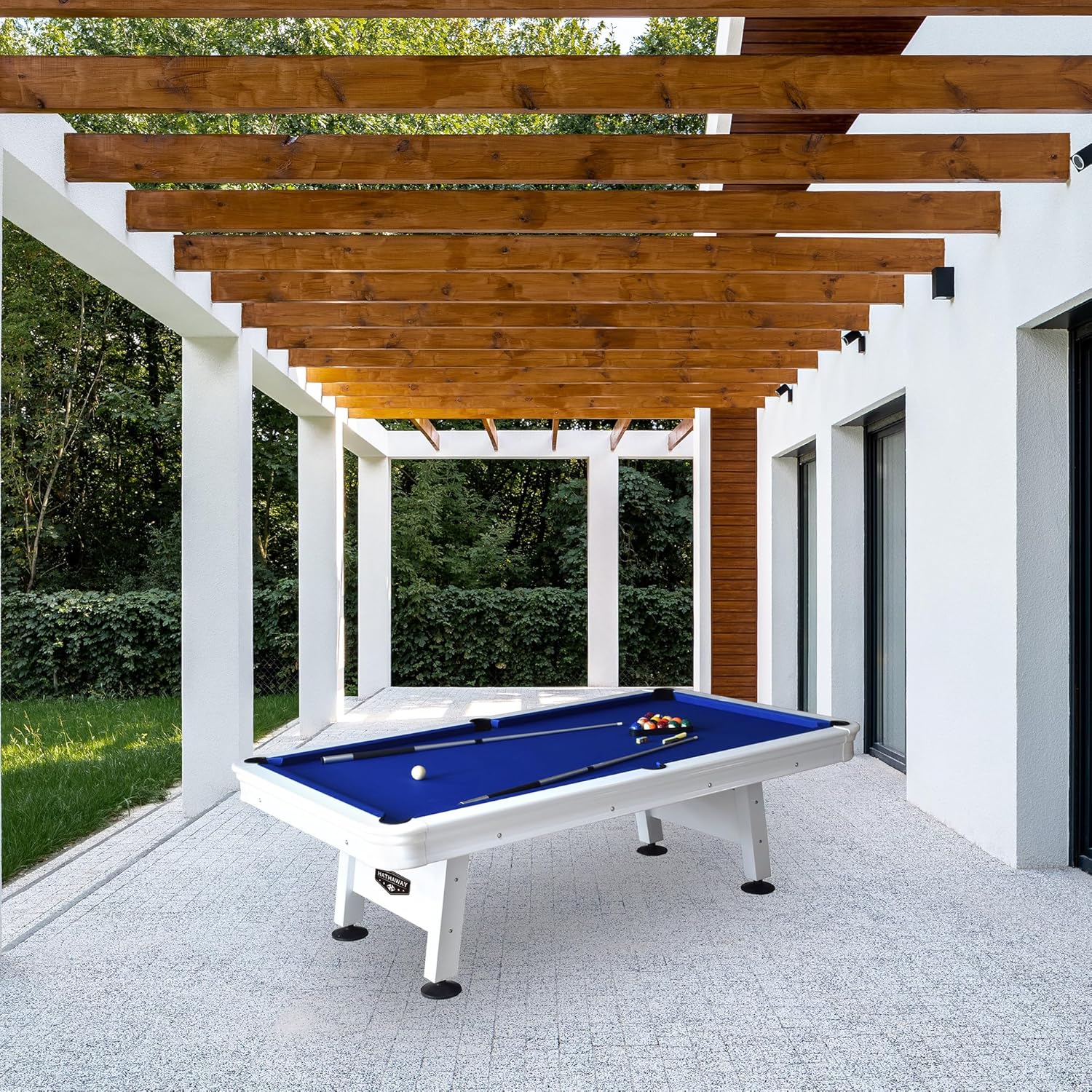 Hathaway Alpine 8-ft Outdoor Pool Table with Aluminum Frame and Waterproof, UV-Resistant Felt - Includes Accessories, White