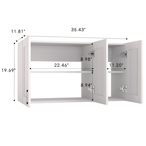 White Laundry Room Cabinets and Storage with 4 Doors and Utility Adjustable Shelf，Gabinetes Para Cocina Cupboard Kitchen Organizers and Storage Pantry Wall Mounted 12.4"D x 47.2"W x 19.7"H