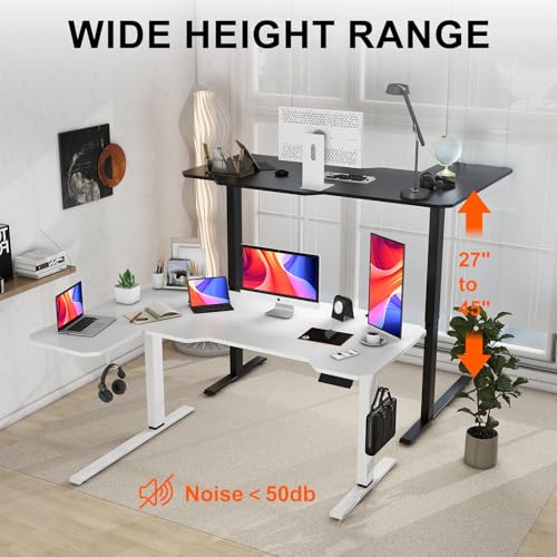 Dual Motor L-Shaped Standing Desk Height Adjustable, 59" Height Adjustable Electric Sit to Stand Desk, Stand Up Computer Desk for Home Office with Splice Board