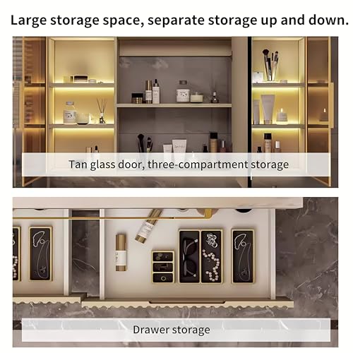 Bathroom Vanity - Bathroom Vanity with Sink, Bathroom Vanities Set includes Smart Led Fog Removal Lights & Mirror Side Cabinet (48")