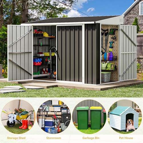 DWVO 10x8 FT Outdoor Storage Shed - Spacious Garden Tool Shed with Lockable Door - Durable Metal Yard Shed for Garden, Patio, and Backyard (Dark Gray)