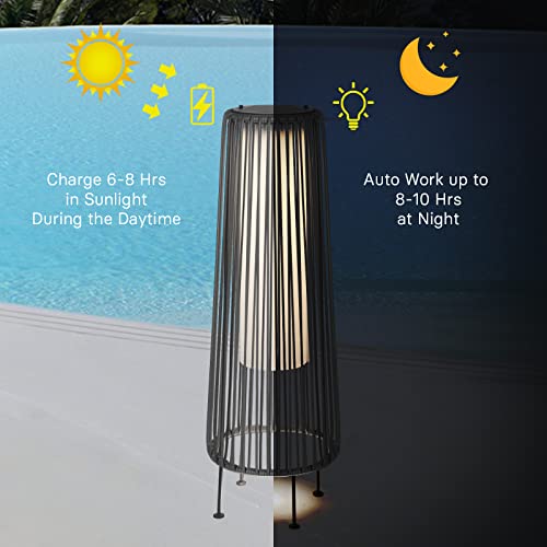 Grand patio Outdoor Floor Solar Light 2-Pack, Wicker Solar Patio Lamp Waterproof Outside Solar Deck Lamp for Porch, Yard, Garden, Lawn Decorations - Light Brown, Gordes 2 PCS
