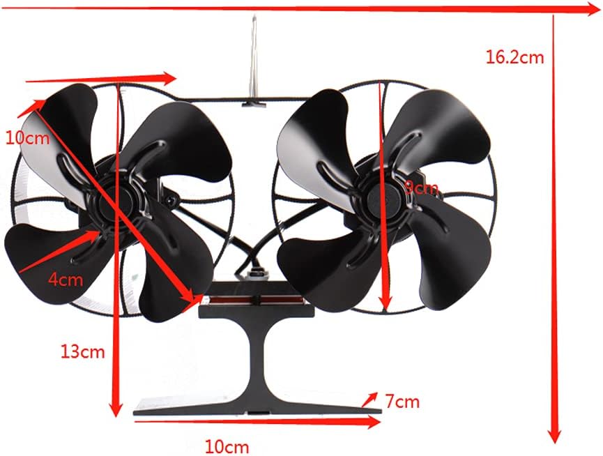 8 Blade Wood Stove Fan Dual Head Fireplace Fan Heat Powered Double Motor Eco Friendly Fan Burner Scope Of Application: Real Fire Fireplace, Pellet Fireplace, Log Fireplace Pack of 2