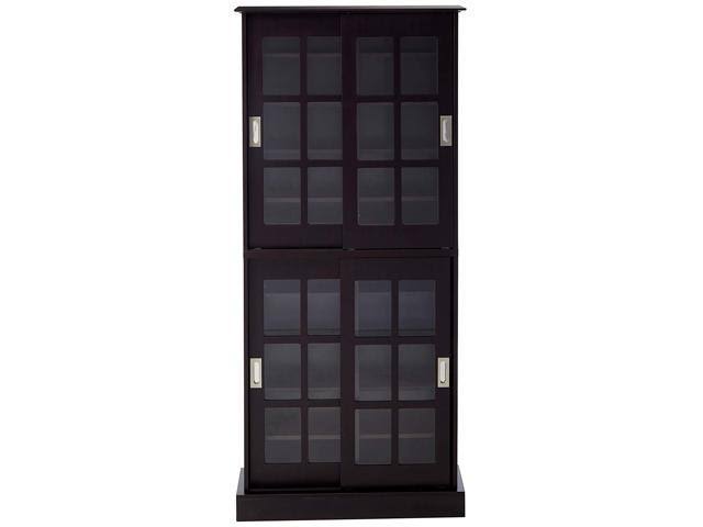 Atlantic Windowpane Multimedia-Storage Cabinet - Tempered Glass Pane Style, Sliding Doors, Stores 720 CDs, 288 DVDs, 144 CDs or