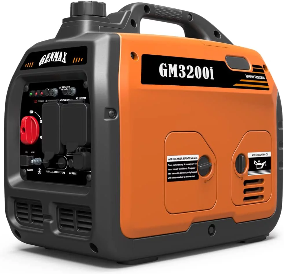 GENMAX Portable Inverter Generator,3200W ultra-quiet gas engine & RV Ready, EPA Compliant, Eco-Mode Feature, Ultra Lightweight for Backup Home Use & Camping (GM-3200i)