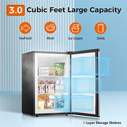Kismile Compact Upright Freezer with Reversible Single Door,Removable Shelves Mini Freezer with Adjustable Thermostat for Home/Kitchen/Office