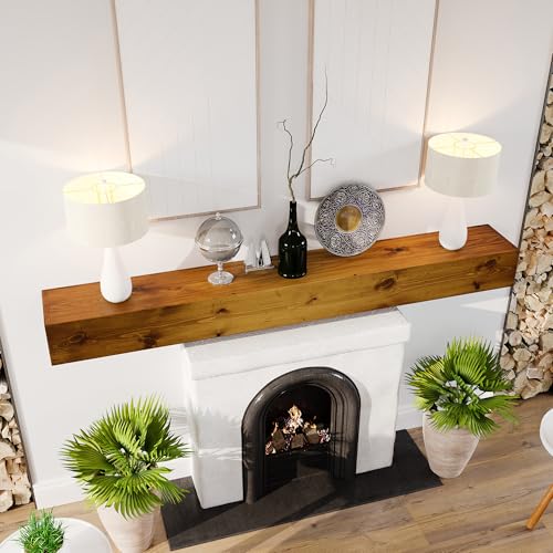 Woodlands-USA 72 Floating Fireplace Mantel Wood Shelf - Rustic Mantels For Over Fireplace, 72 Inches Wall Mounted Handcrafted Mantle Shelf, 72 X 8 X 5 Fireplace Mantel Shelves, Farmhouse Charcoal Gray