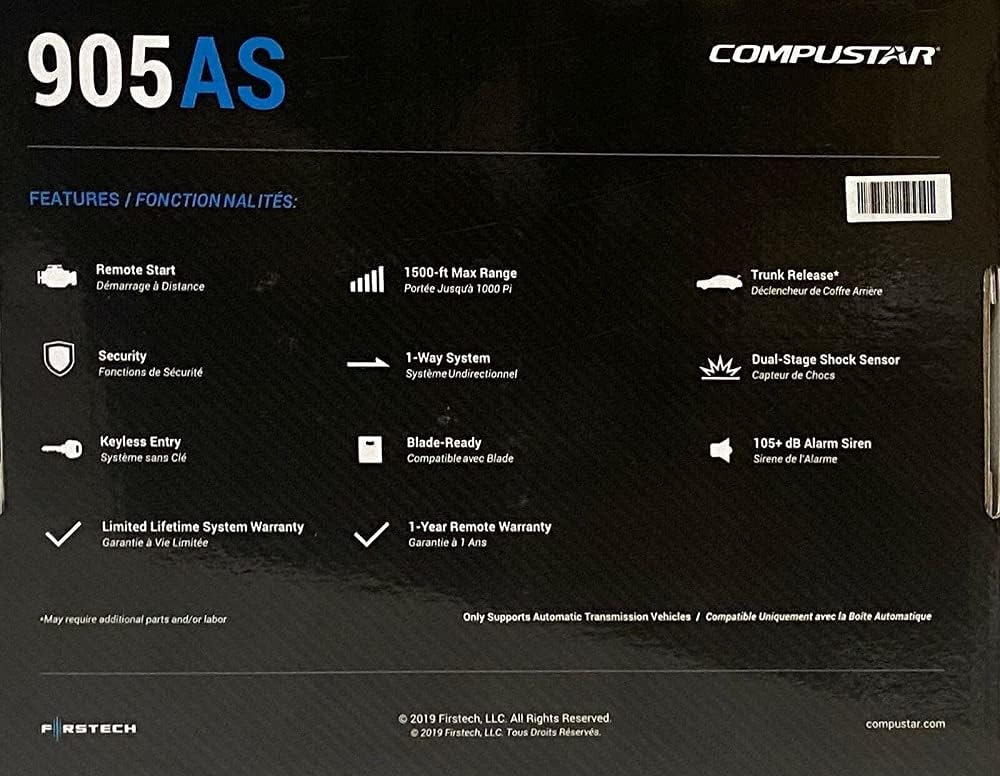 Com Compustar CS905-AS 1500ft Range 4 Button 1 Way Alarm & Remote Start System