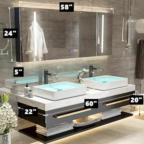 Double Bathroom Bathroom Vanity with Sink - Floating Bathroom Vanity with LED Smart Defog Mirror Cabinet, Solid Wood Bathroom Vanity, Wall Mounted, Stylish Design (Single Sink 36")