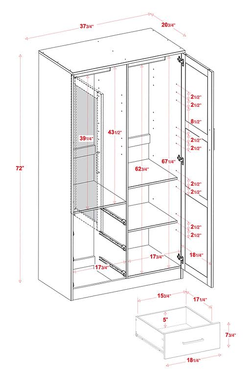 Palace Imports Metro 100% Solid Wood Wardrobe with Mirror, Mocha, 37.75" w x 72" h x 20.75" d