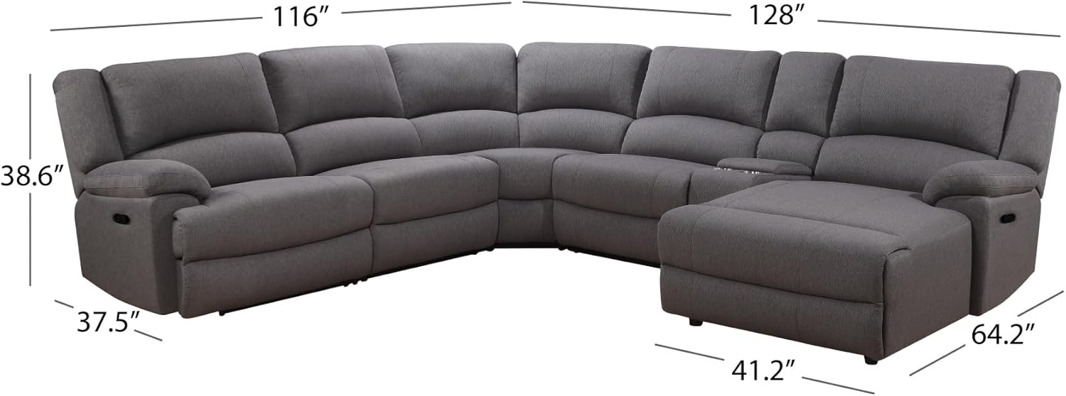 Abbyson Living Fletcher Stain-Resistant Fabric Reclining 6 Piece, Gray Sectional, Large