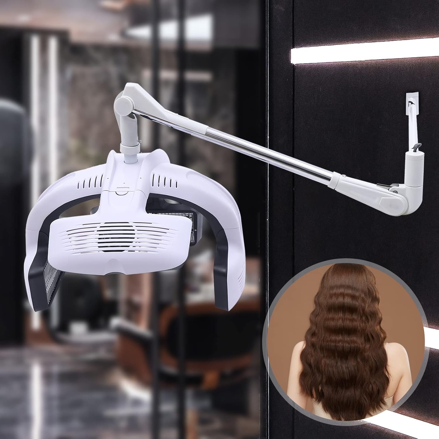 1250W Wall Mounted Hair Dryer, Professional Hair Dryer Heater w/LCD Display Adjustable Swing Arm, Hair Hood Dryer Beauty Salon Equipment for Hair Salon