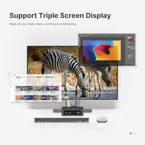E2 Mini PC, Desktop Computers Ryzen 5 3550H, 16GB RAM 512GB NVMe SSD, Triple Display PC, USB-C & Dual HDMI Ports, Gigabit Ethernet, for Office, Business, School Work