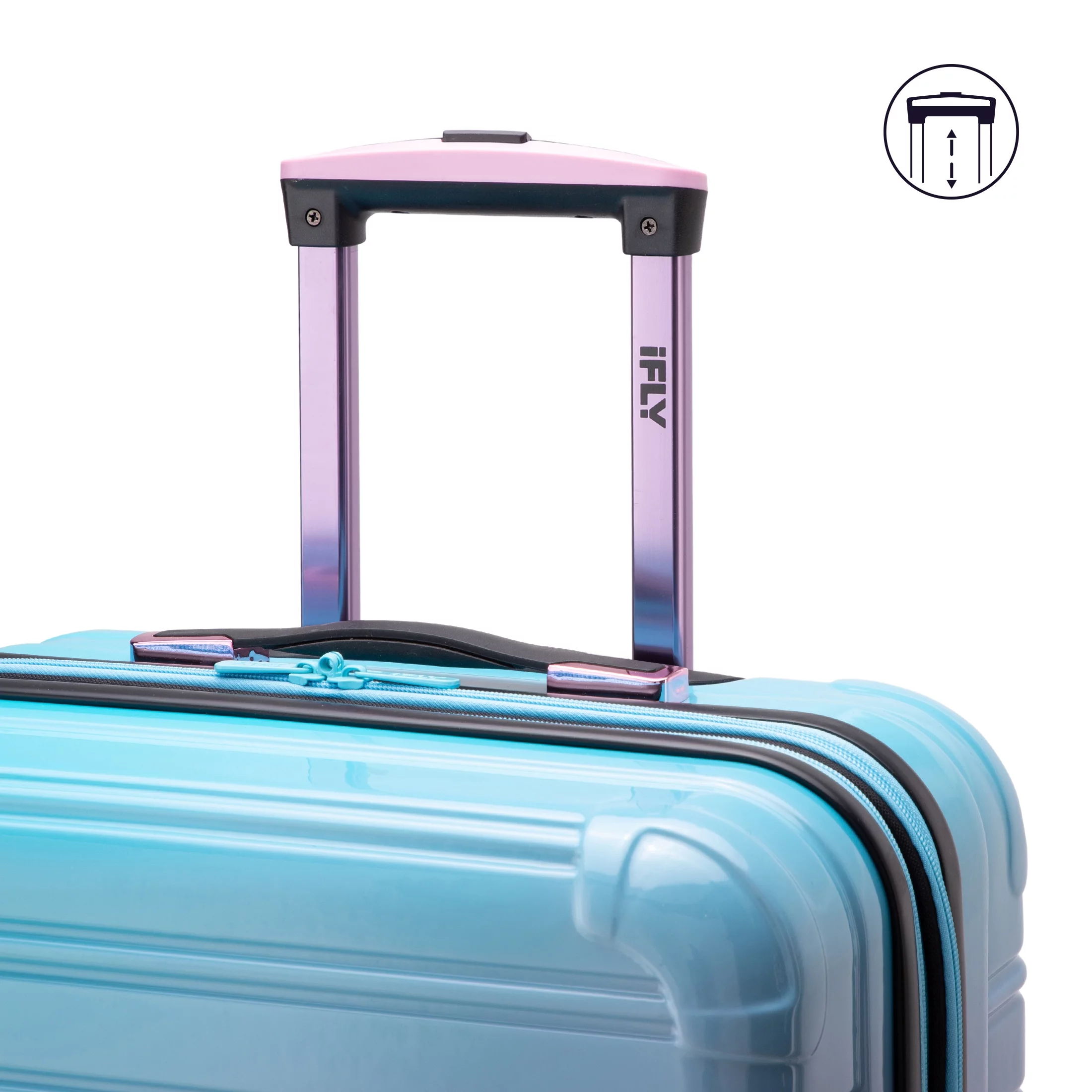iFLY Hardside Luggage Fibertech 3 Piece Set, 20" Carry-on Luggage, 24" Checked Luggage and 28" Checked Luggage, Cotton Candy