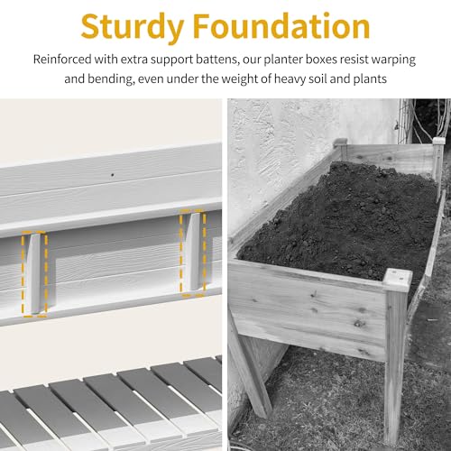 DWVO 47x18x31in Raised Garden Bed, Weather Resistant Poly Wood Planter Box Stand, Planter Box with Legs, Storage Shelf & Lockable Wheels, Elevated Garden Bed for Backyard Patio Balcony - White