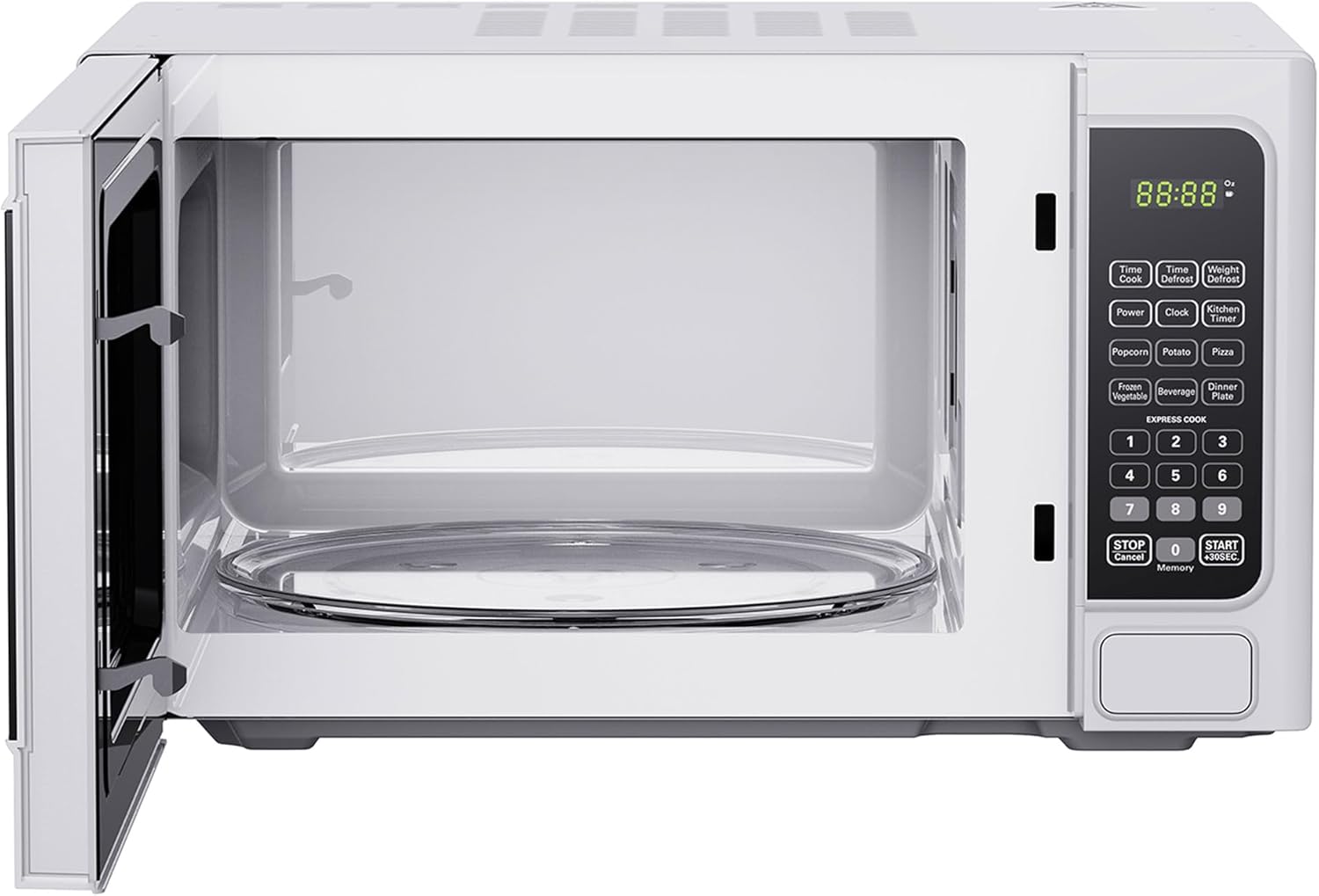 Black+Decker Compact 1000 Watt LED Display Countertop Small Microwave Oven with Turntable, Digital Controls, 6 Cooking Modes, White