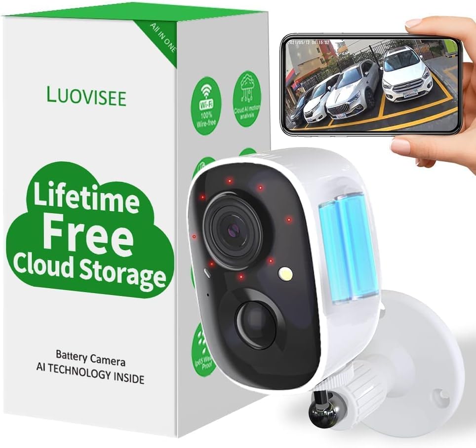 Wireless Home Security Camera Outdoor WiFi with Light Night Vision Rechargeable Battery AI Motion Detection, Surveillance Wireless Camera Outdoor,1080