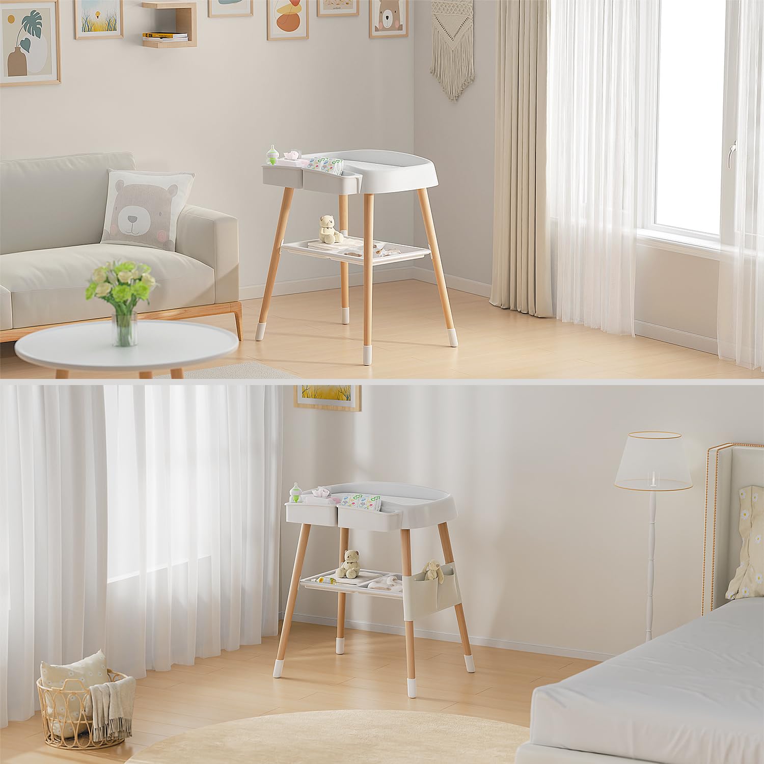 Portable Baby Changing Table Dresser Waterproof Diaper Changing Table Pads Height Adjustable Baby Changing Station for Infant and Newborn(White)