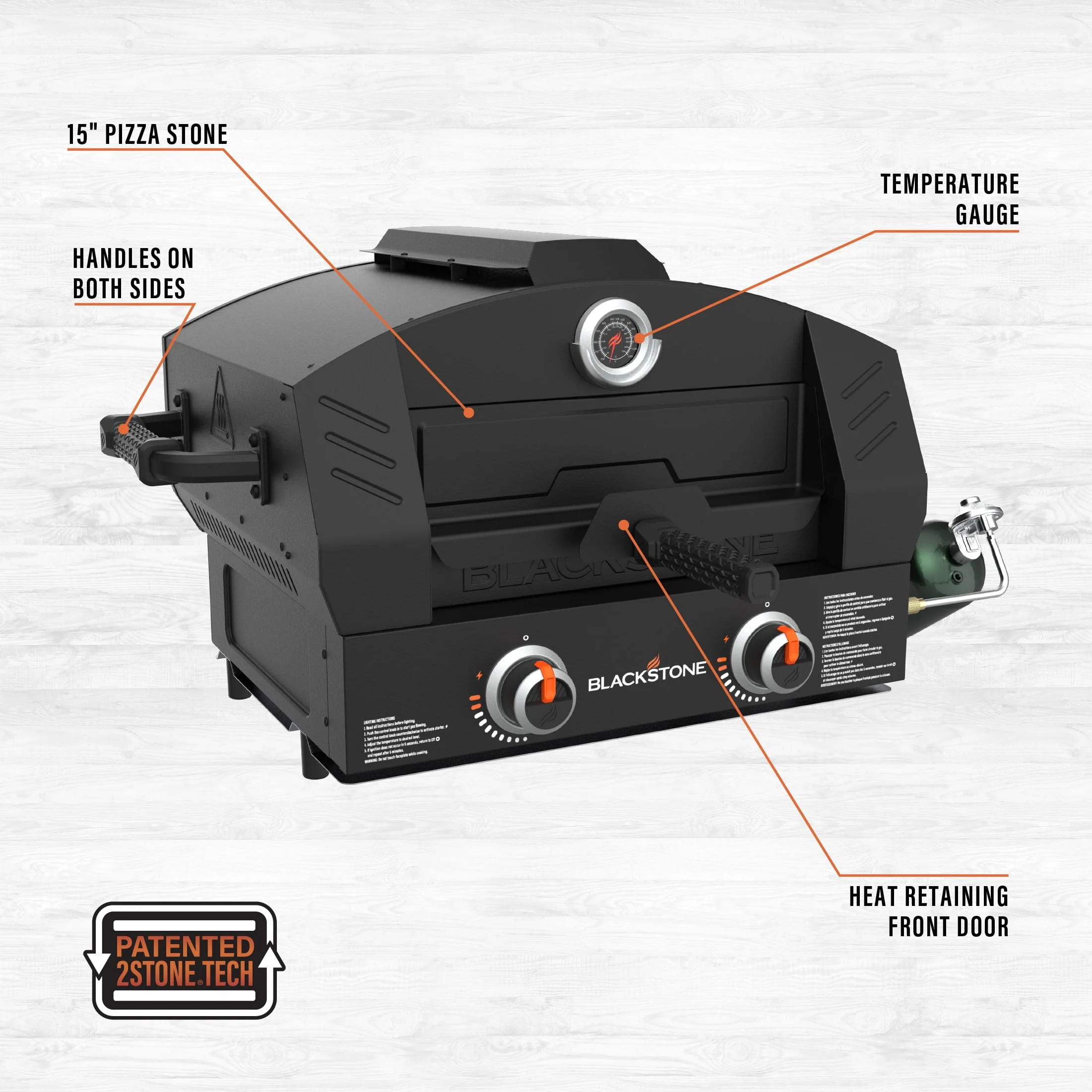 Blackstone Tabletop Propane Pizza Oven with Two 15 Cordierite Stones