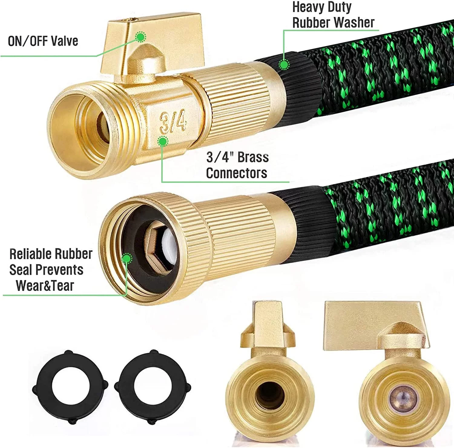 HBlife Garden Hose 100FT, Expandable Hose Flexible Lightweight Water Hose with 9 Function Nozzle Sprayer Expanding Durable Hose with 3/4 Inch Solid Brass Fittings, Black and Green - Curated Treasures Market