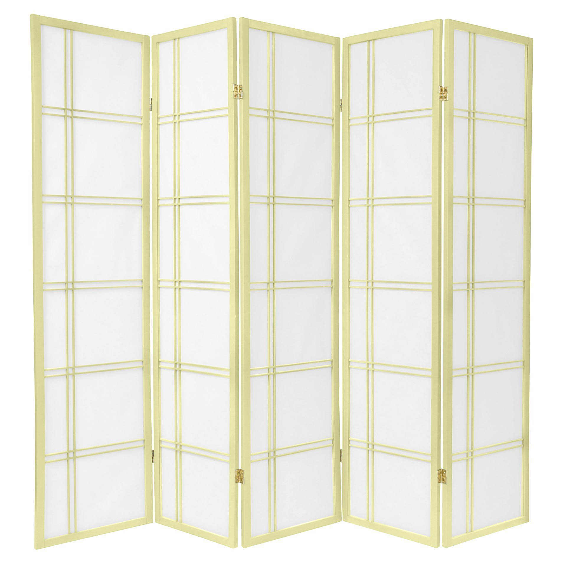 Oriental Furniture 6 ft. Tall Double Cross Shoji Screen - Special Edition - 5 Panel - Ivory