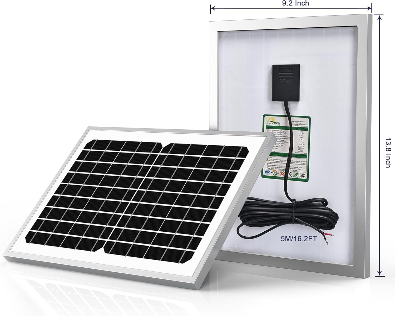 SUNER POWER 10 Watt Solar Panel Powered Charger Kit + + Tubular Mount Bracket for Automatic Gate Opener, Electrical Fence, etc