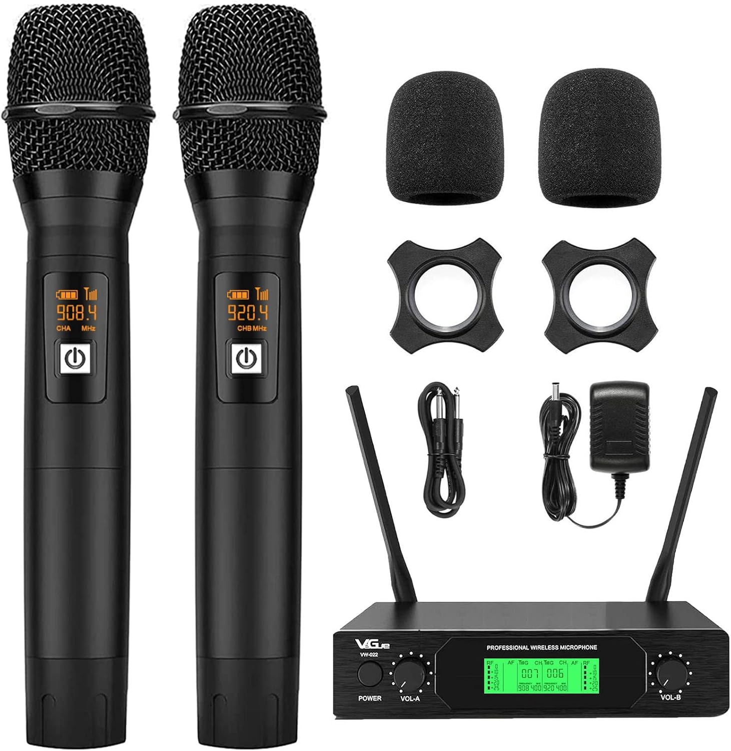 Wireless Microphone, VeGue Metal Dual Professional UHF Cordless Dynamic Mic Handheld Microphone System for Home Karaoke Party, Meeting, Church, DJ, Wedding, Home KTV Set