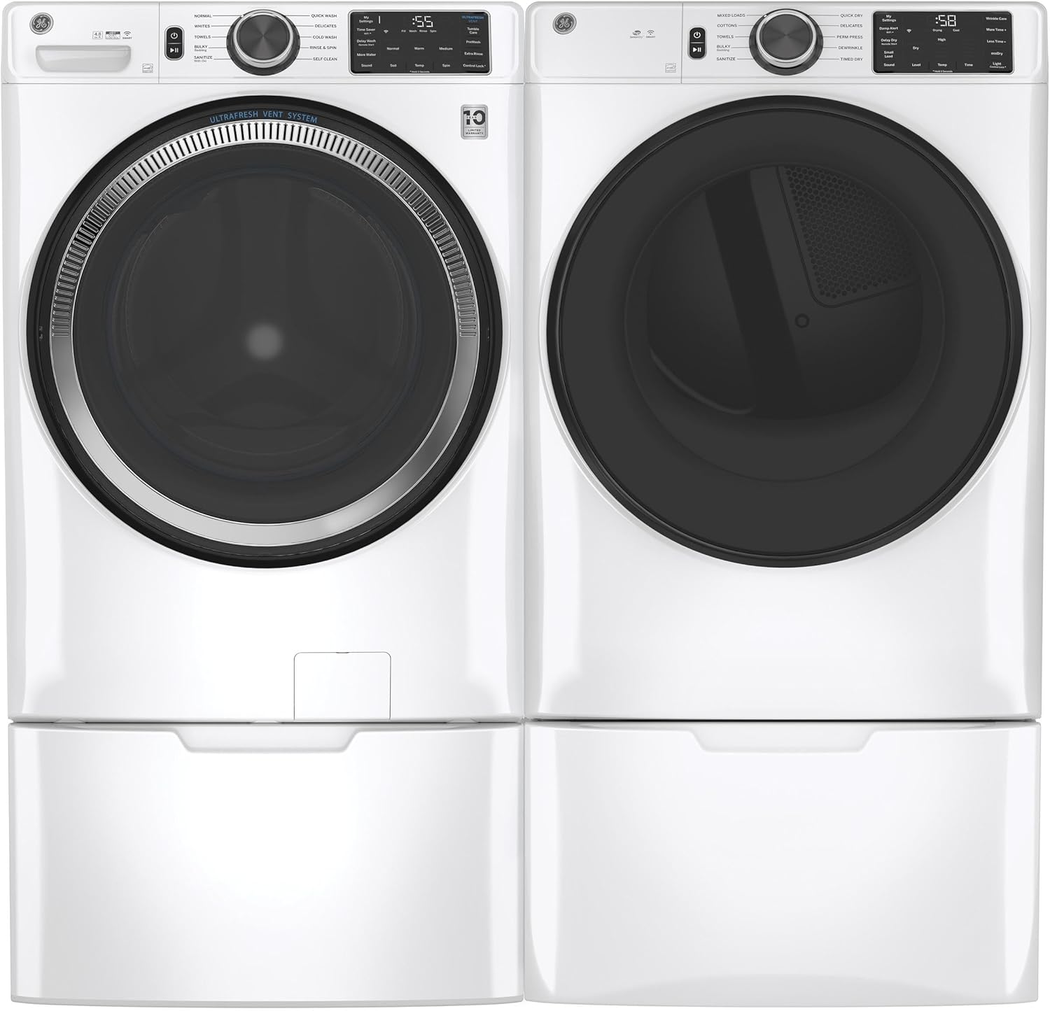 GE GFD55ESSNWW 28" Front Load Electric Dryer with 7.8 cu. ft. Capacity Built-in WiFi HE Sensor Dry and Sanitize Cycle in White