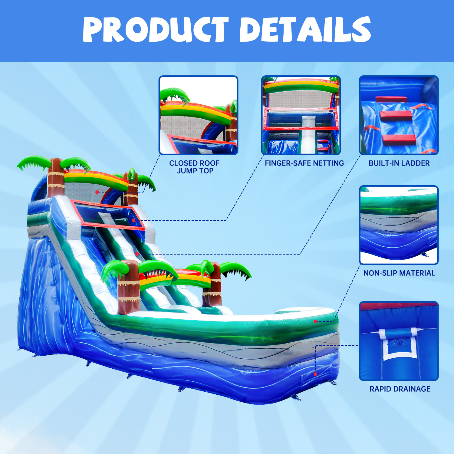 GOOSH 16 ft Palm Tree Inflatable Water Slide with Air Blower, Kids Blow Up Water Slide, Outdoor Commercial Water Slide-Climbing Wall, Slides & Splash Pool